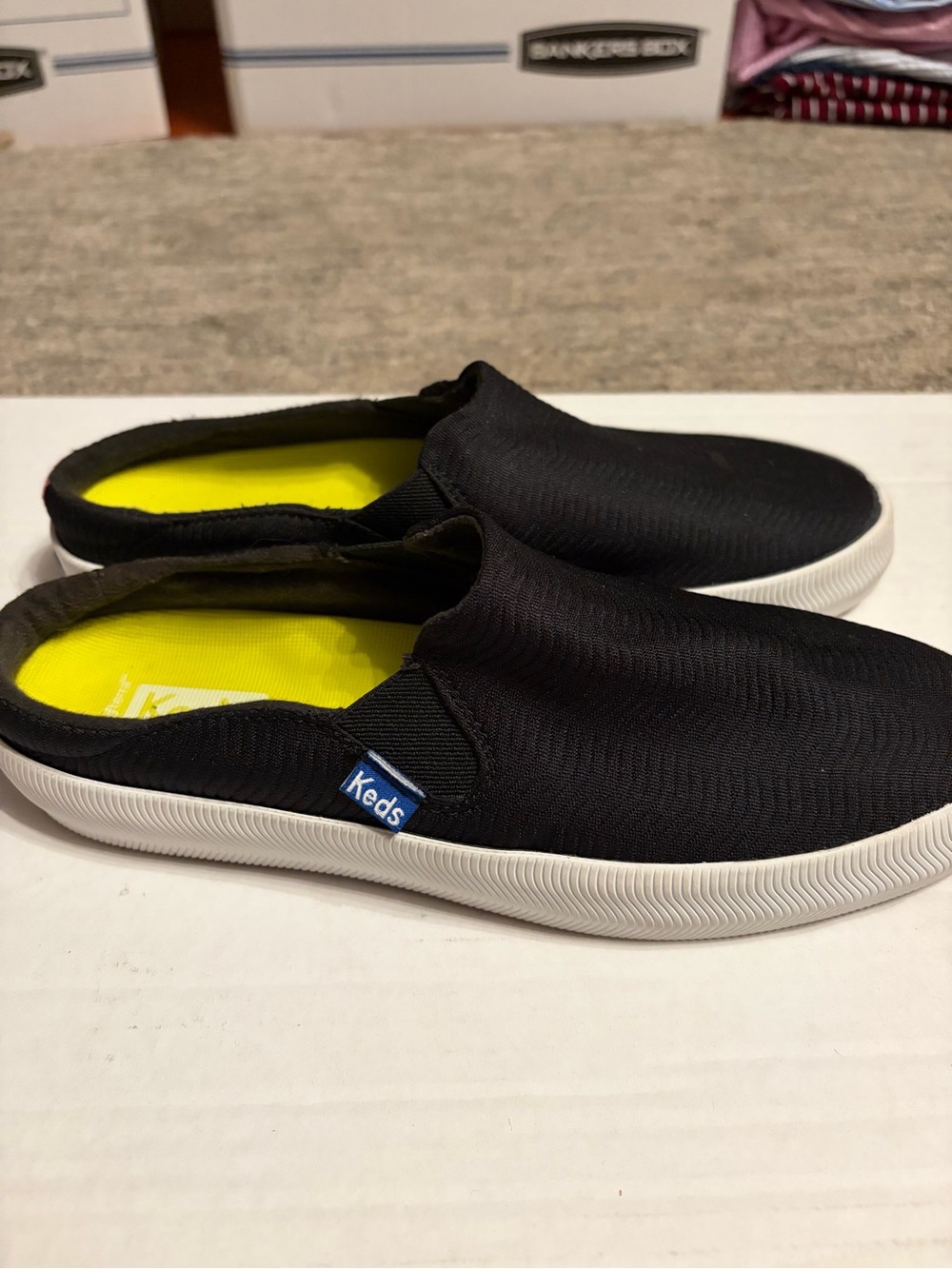 Keds Black Slip-On Sneakers with Yellow Insole women's size 7.5